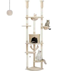 92.9''-101.6'' Beige Height Adjustable Floor to Ceiling Cat Tower Tree Tall Kitty Climbing Play House