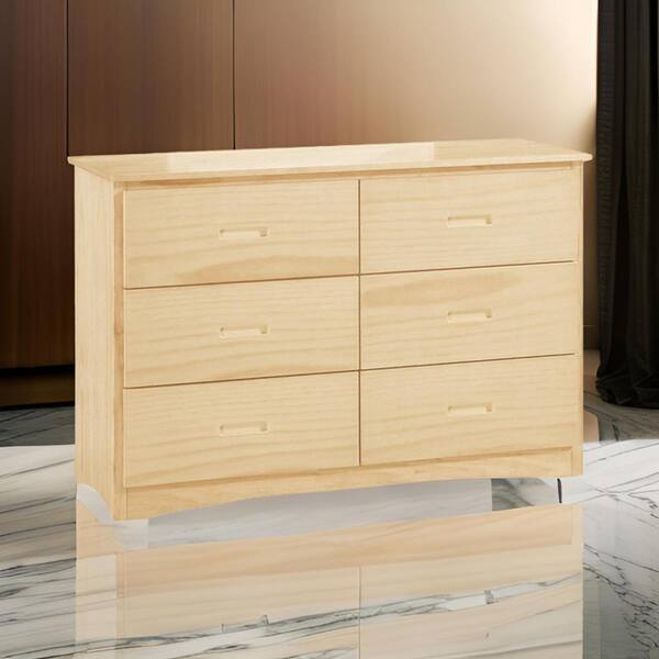 Benjara Natural Brown 6-Drawer 48 in. W Dresser without Mirror