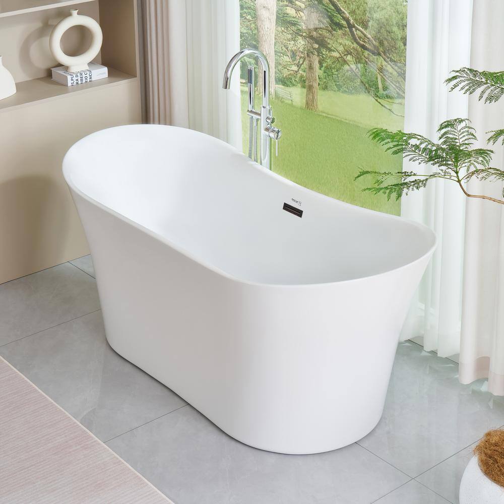 67'' White Acrylic Freestanding Soaking Bathtub with Oil Rubbed Bronze Trim