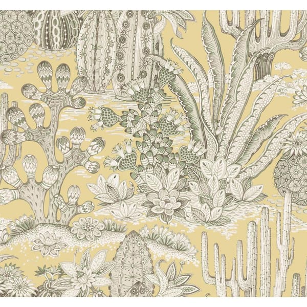 York Wallcoverings 324 in. x 27 in. Yellow Lotus Land Cacti Wallpaper Roll
