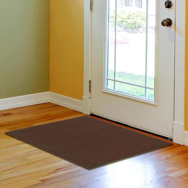 Ottohome Collection Non-Slip Rubberback Modern Solid Design 2x3 Indoor Entryway Mat, 2 ft. 3 in. x 3 ft., Brown