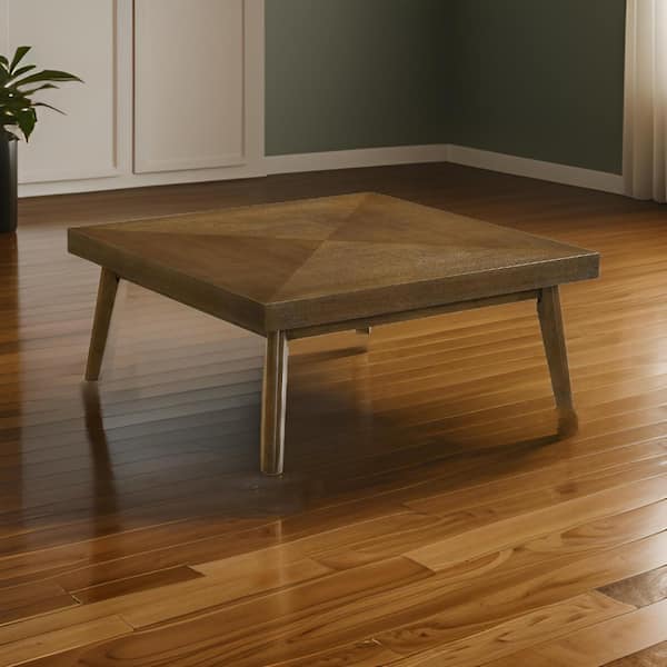 Benjara Layla 39.25 in. Brown Square Wood Coffee Table with Diamond Parquet