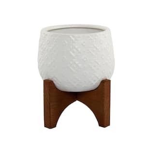 4.8 in. Matte White Indian Ceramic Pot on Stand
