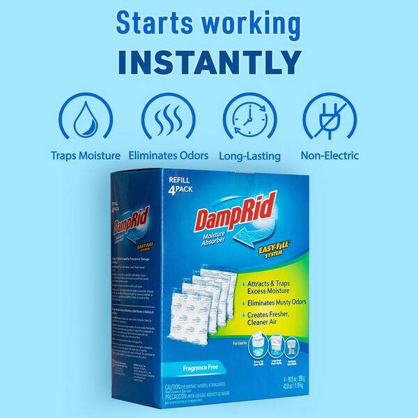 DampRid Refillable Moisture Absorber, 10.5 oz. Cups, 4 Pack, Fragrance  Free, Traps Moisture for Fresher, Cleaner Air, No Electricity Required,  Lasts