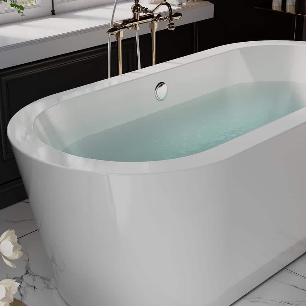 59'' White Acrylic Freestanding Soaking Bathtub