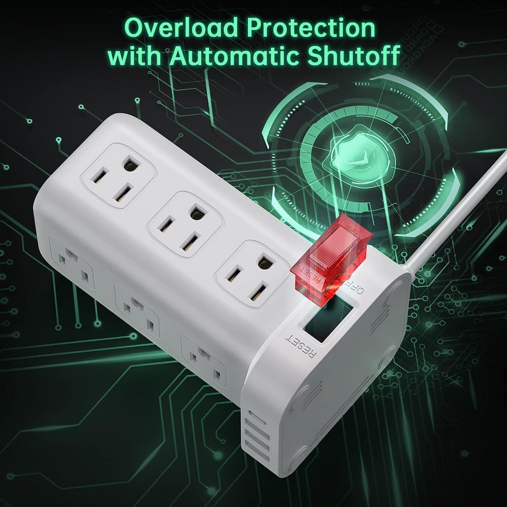 White 16-in-1 Tower Power Strip with USB-C and 6.5 ft Cord
