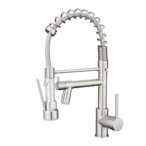 Single Handle High Arc LED Pull Out Sprayer Kitchen Faucet in Brushed Nickel