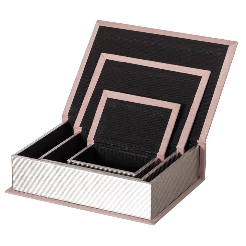 Pink Velvet Antique Wooden Lidded Storage Box Set