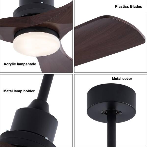 OUKANING 42 in. Indoor Black and Brown Modern Ceiling Fan