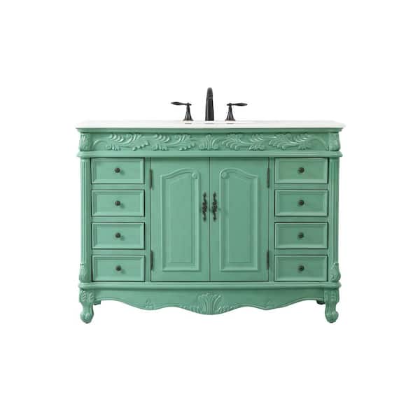 Unbranded Simply Living 48 in. W x 22 in. D x 36 in. H Bath Vanity in Vintage Mint with Ivory White Engineered Marble