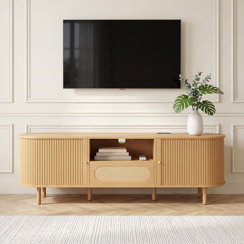 Spruce & Spring Kiro Mid-Century Modern Oak 70 in. TV Stand with