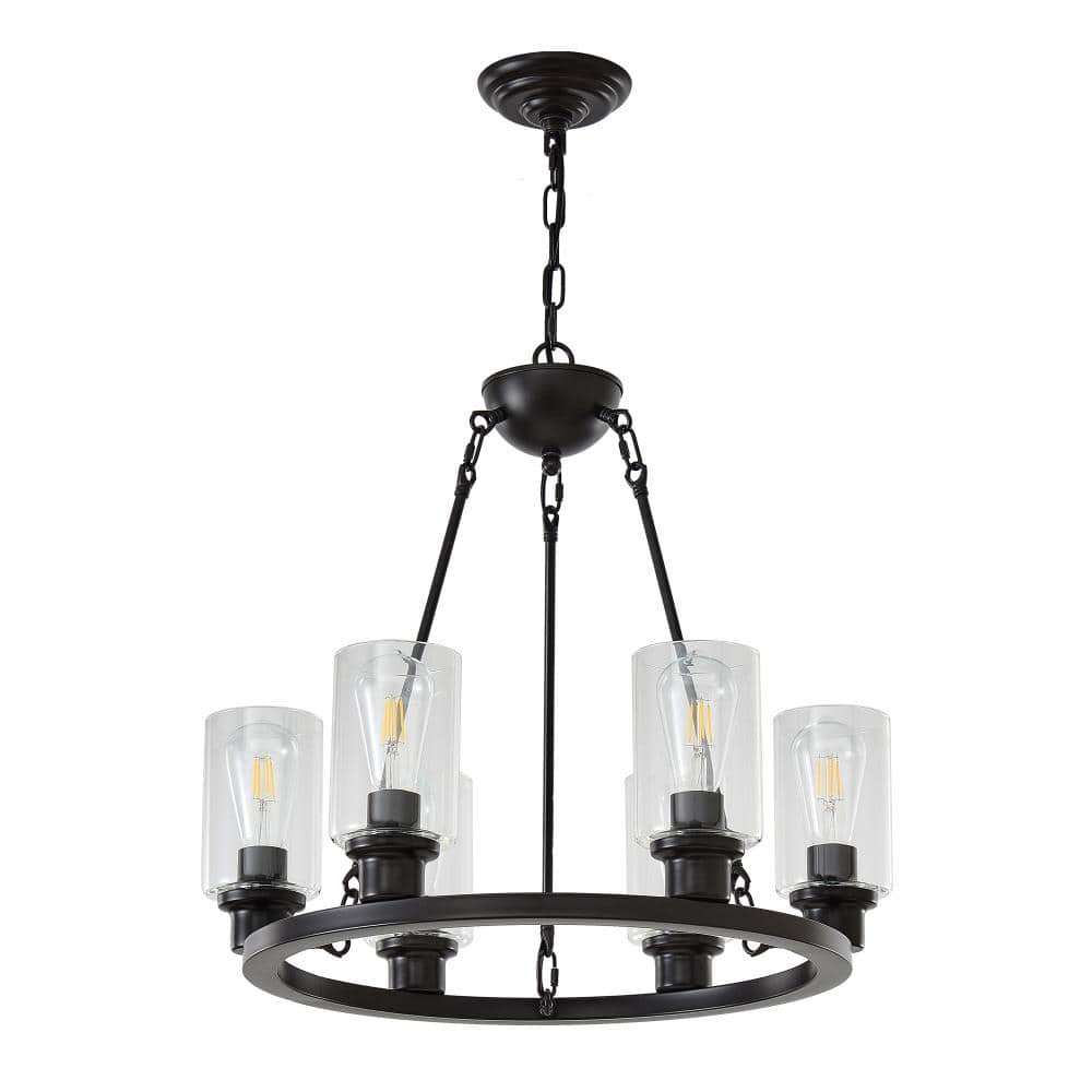 23.6 in. 6-Light Coffee Farmhouse Countryside Wagon Wheel Chandelier for Living Room Dining Room Foyer price history on PriceWatchPro