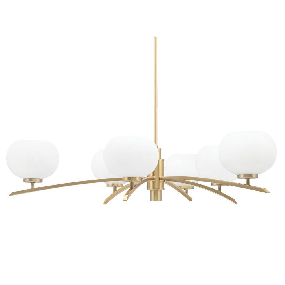 Siena 32.5 in. 6 Light New Age Brass Chandelier with White Muslin Glass Sha