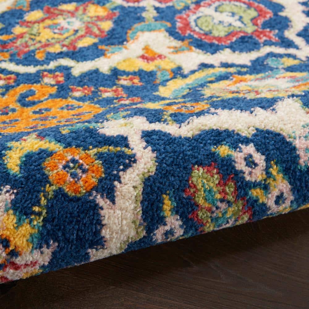 Navy Multicolor Floral Boho 8' x 10' Synthetic Area Rug