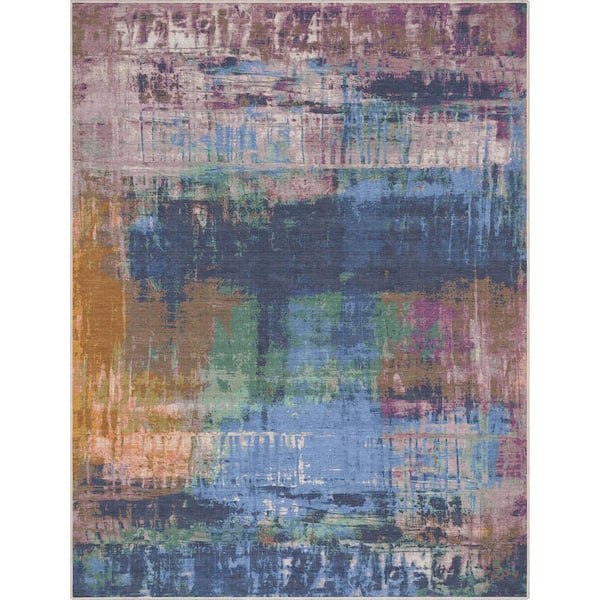 Multi 5 ft. 3 in. x 7 ft. 3 in. Flat-Weave Abstract Mandala Boho Vintage Paintsplash Area Rug
