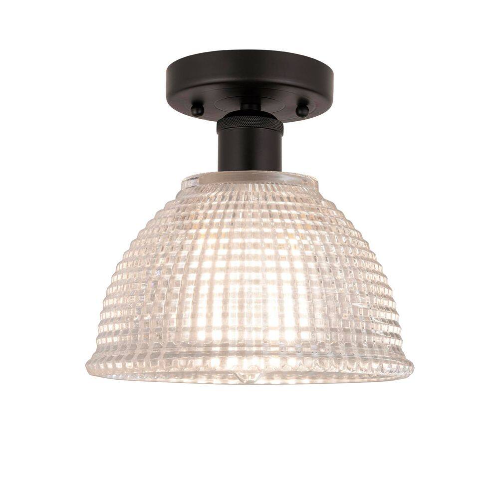 Arietta 8 in. 1-Light Oil Rubbed Bronze Industrial Semi-Flush Mount with Clear Glass Shade price history on PriceWatchPro