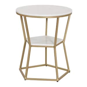 Marigold 20 in. White & Gold Round Accent Table