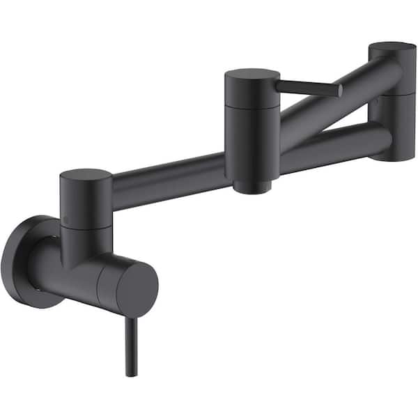 KIBI Circular Wall Mount Pot Filler with Handle in Matte Black