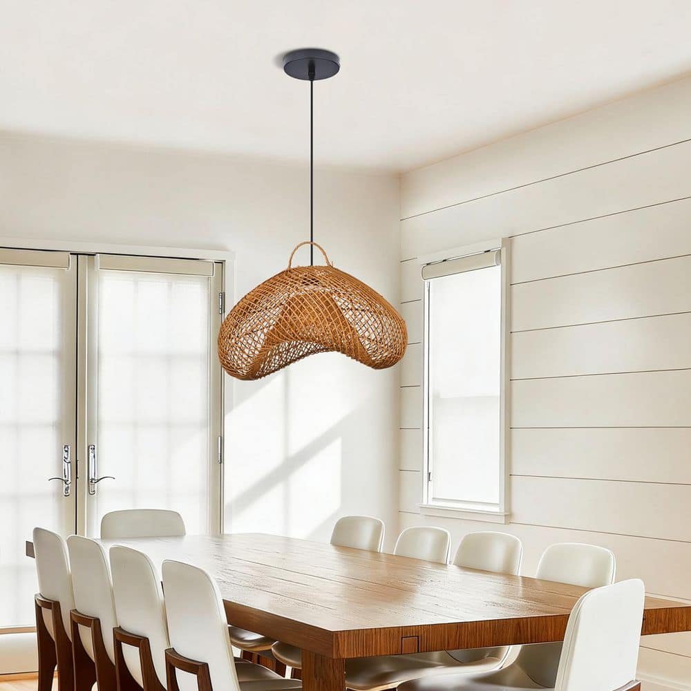 1-Light Warm Brown Hand-Woven Rattan Pendant Light with Scalloped Bowl Shape, No Bulbs Included 20 in. price history on PriceWatchPro
