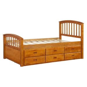 39.3 in. W Oak Twin Solid Wood Platform Bed with 6 Drawers
