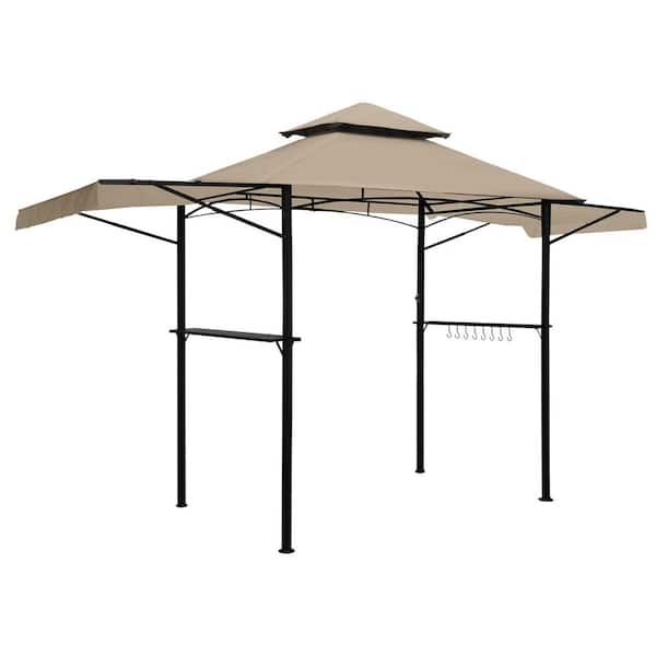 13.5 ft. x 4 ft. Steel Frame Grill Gazebo with Waterproof Khaki Canopy