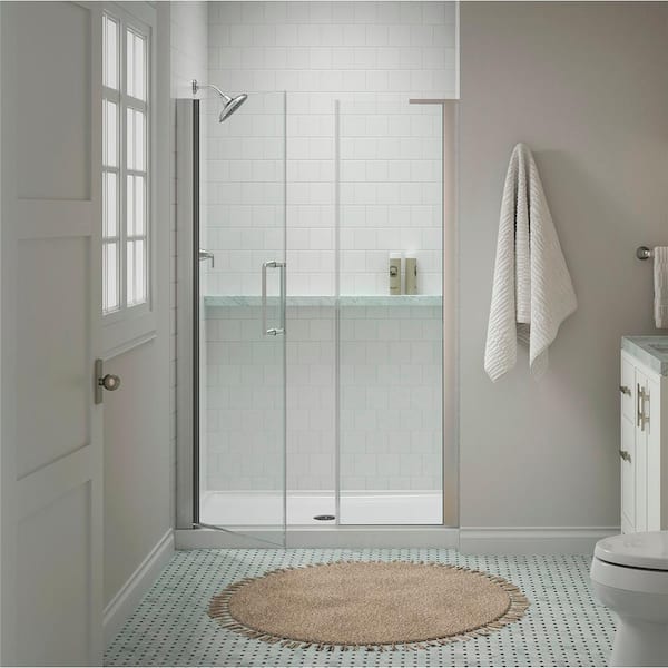 KOHLER Cursiva 45-48 in. W x 72 in. H Frameless Pivot Shower Door in Bright Polished Silver