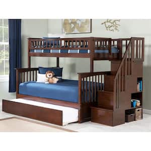 Columbia Staircase Walnut Twin Over Full Bunk Bed with Twin Urban Trundle Bed