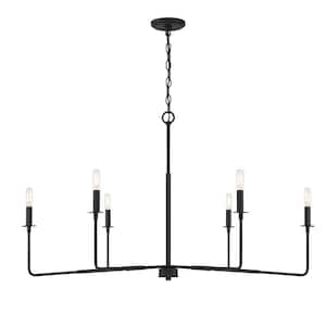 Salerno 42 in. W x 25 in. H 6-Light Matte Black Wide Chandelier with No Bulbs Included