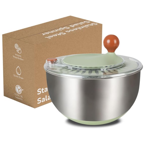 5.3 qt. Stainless Steel Salad Spinner, Lettuce Spinner with Drain, Non-Slip Base, Stop Button, Vegetable Dryer, BPA Free