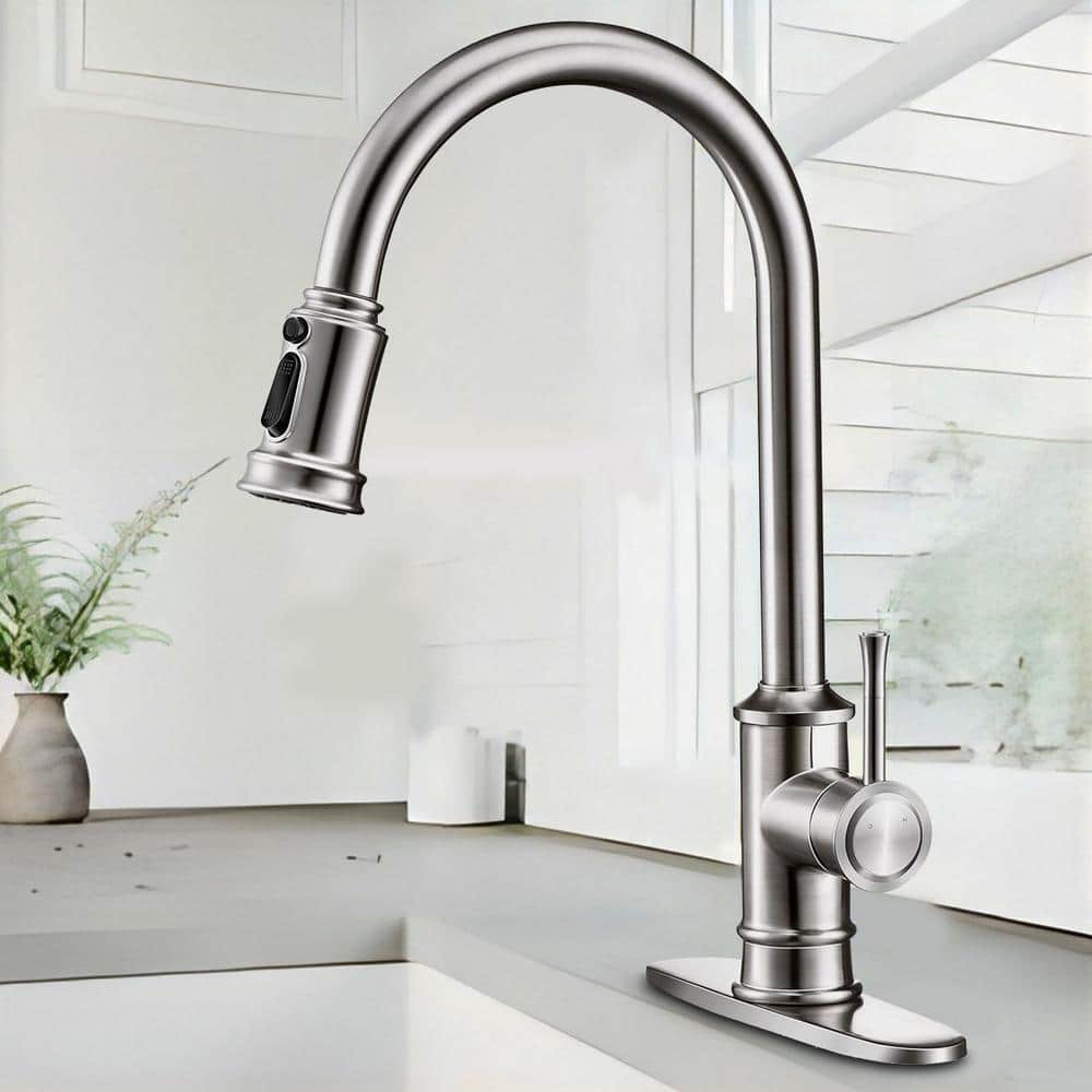 UPIKER Single-Handle Pull Down Sprayer Kitchen Faucet with Deckplate ...