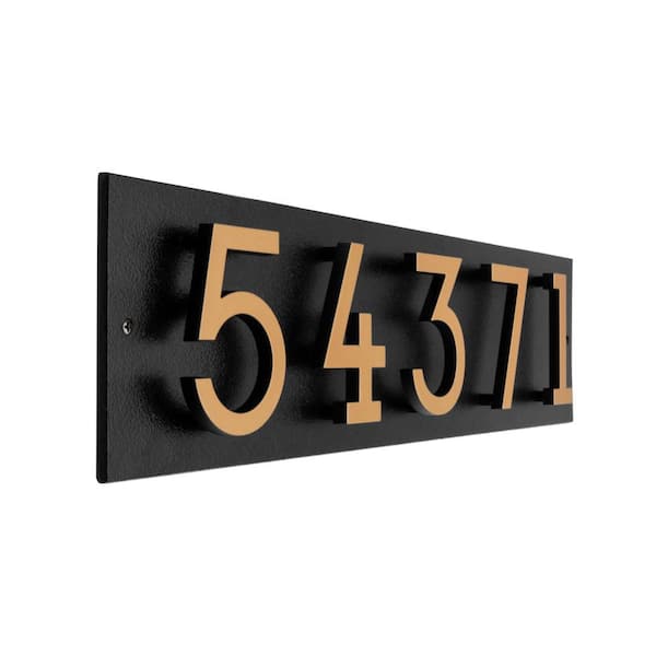 Floating 5-Number Horizontal Sign Black with Black / Gold Modern Font Numbers