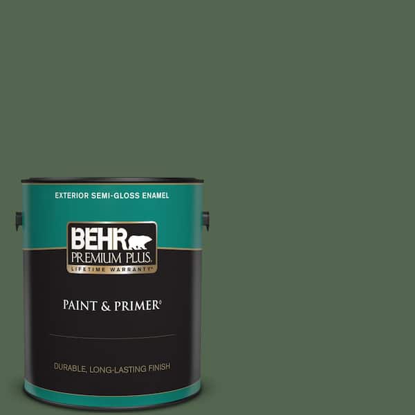 BEHR PREMIUM PLUS 1 gal. #S410-7 Equestrian Green Semi-Gloss Enamel Exterior Paint & Primer
