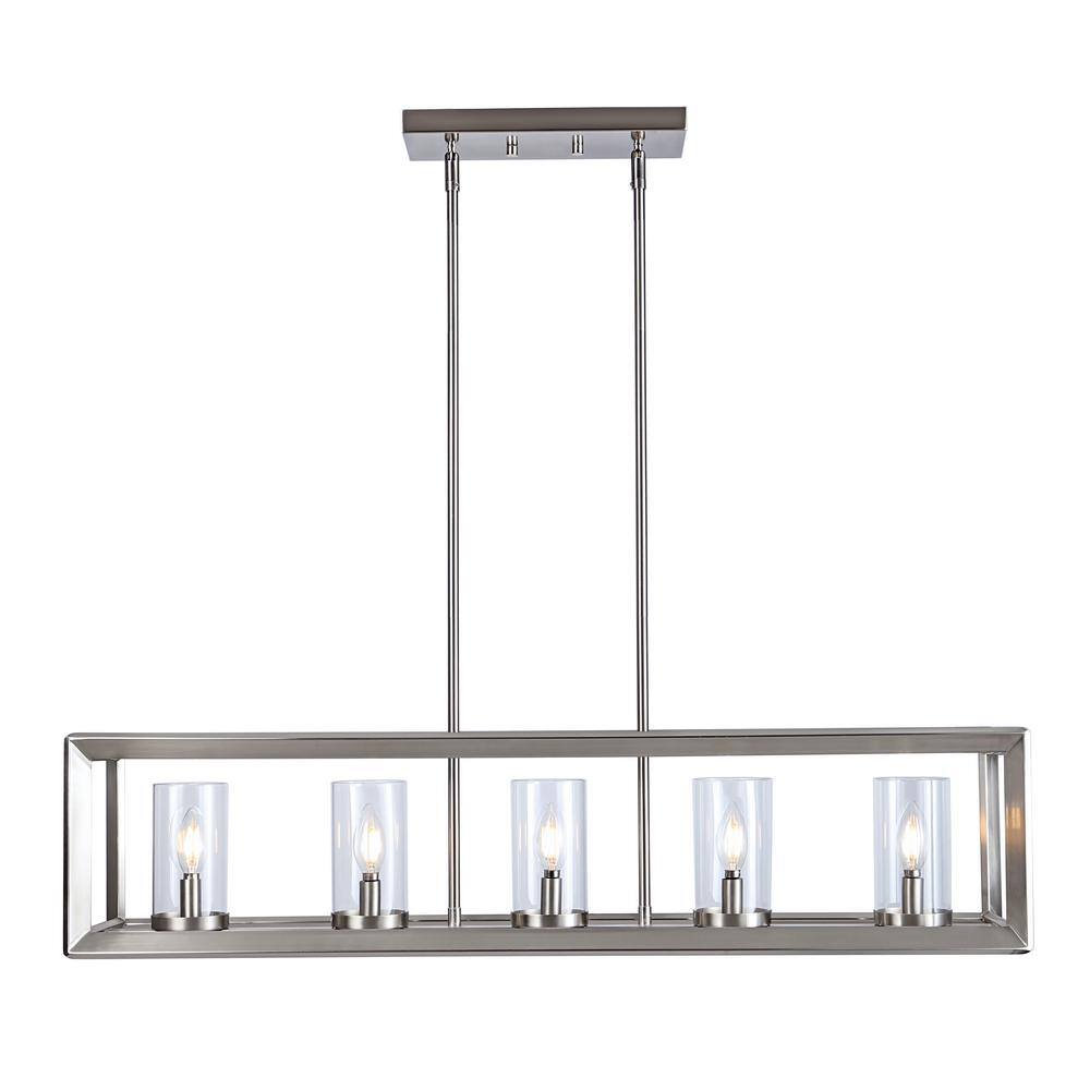 Anna 38.5" Nickel Linear 5-Light LED Glass Pendant