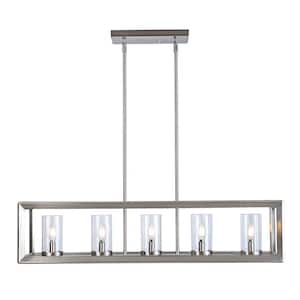 Anna 38.5 in. Linear 5-light Nickel Metal/Glass LED Pendant
