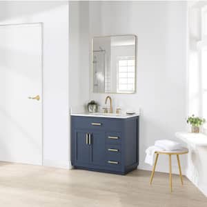 Gavino 36 in. W x 22 in. D x 34 in. H Single Sink Bath Vanity in Royal Blue with White Composite Stone Top and Mirror