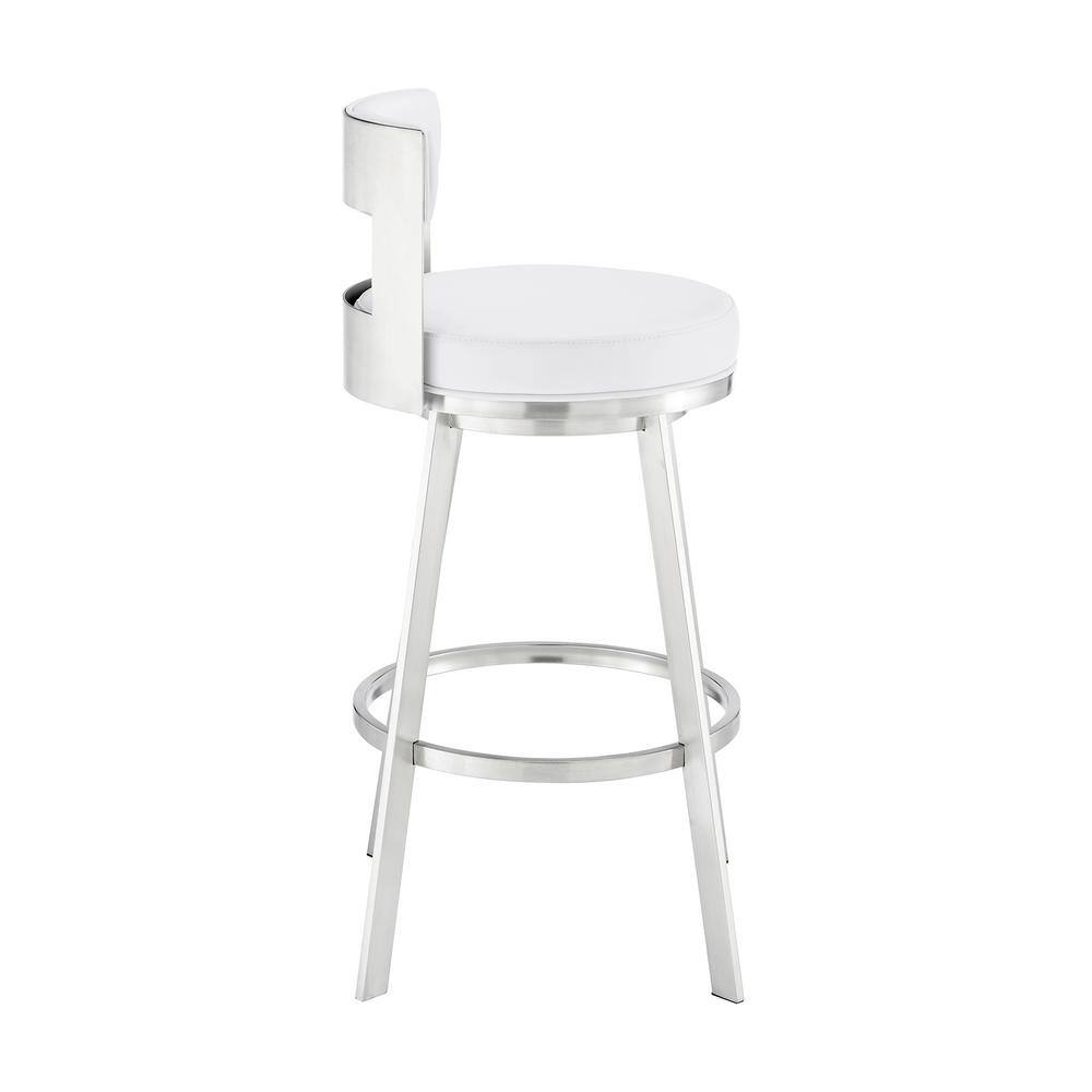 White Faux Leather Swivel Counter Stool with Metal Frame