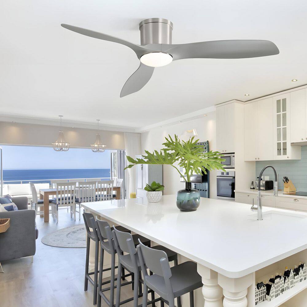 52 in. LED Indoor Brushed Nickel Low Profile Ceiling Fan with Light Kit, Remote Controls price history on PriceWatchPro