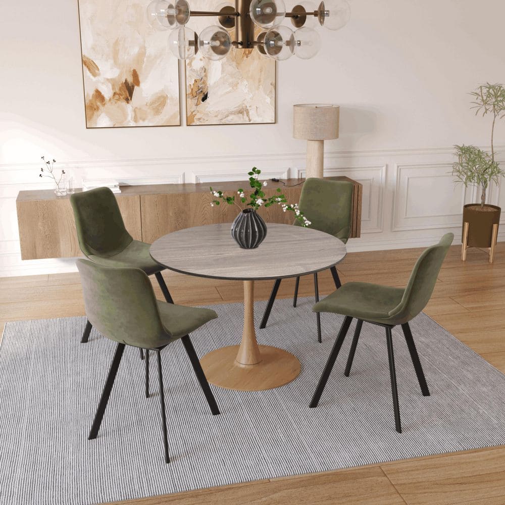 Bristol 36 in. Round Dining Table MDF Tabletop and Natural Wood Steel Base Modern Kitchen Table in Dark Walnut