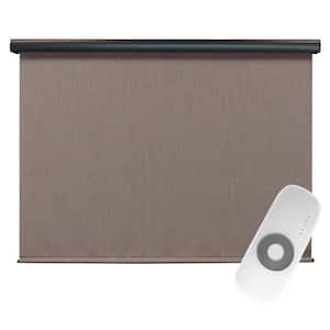 Sea Cliff Light and Dark Brown Motorized Outdoor Patio Roller Shade with Valance 48 in. W x 96 in. L