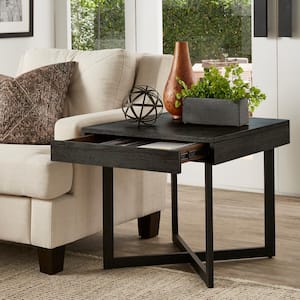 23.5 in. Black Wood Finish End Table With One Drawer