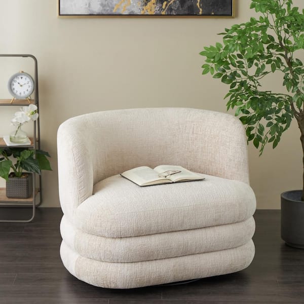 Beige Arched Swivel Polyester Accent Side Chair