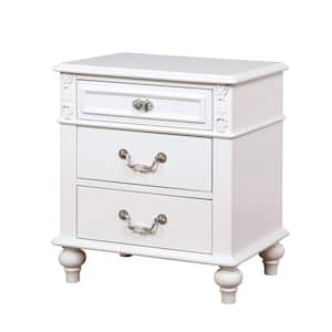Fritza 3-Drawer White Nightstand (27 in. H x 24 in. W x 16 in. D)