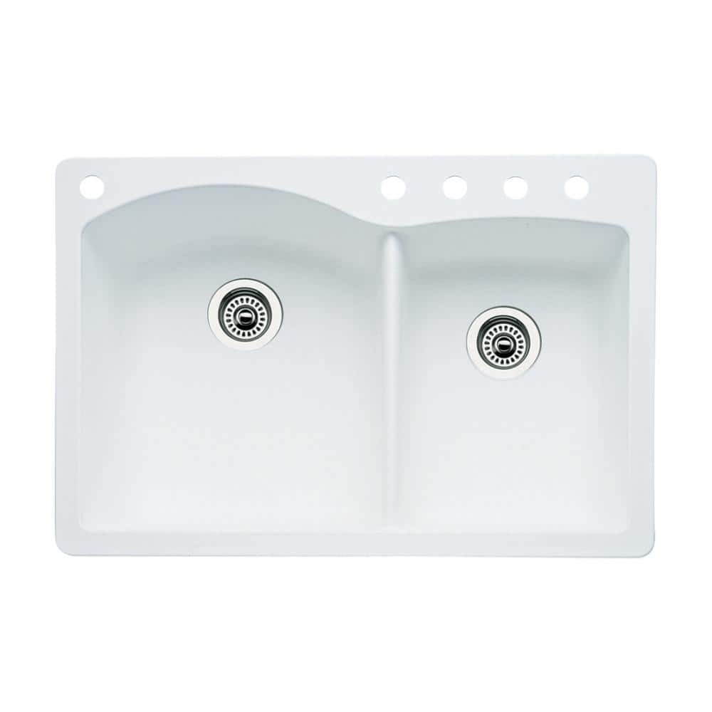 Diamond Dual-Mount Granite 33 in. 5-Hole 60/40 Double Bowl Kitchen Sink in 