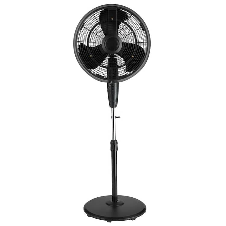 Pelonis 18 in. 3 Speeds Outdoor Misting Pedestal Fan in Black with 80&deg; Oscillation 1600 CFM for up to 500 sq. ft