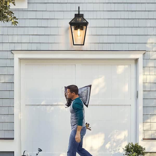 Black 1-Light Outdoor Hardwired Wall Lantern Sconce Outdoor Porch