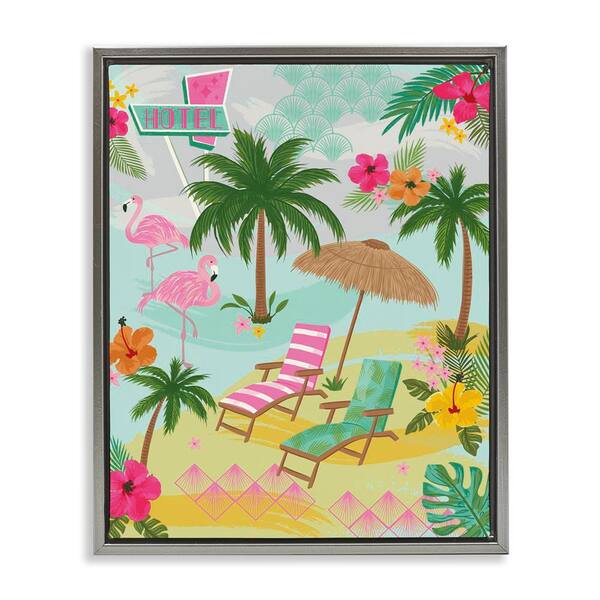 Tropical Palms Resort by Lisa Perry Whitebutton Gray Floater Frame Coastal Graphic Art Print 31 in. x 25 in.