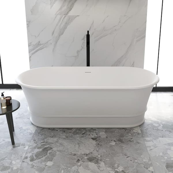 MEDUNJESS 67 in. x 31.5 in. Stone Resin Solid Surface Flatbottom Freestanding Soaking Bathtub in White