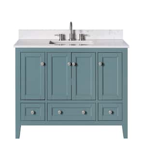 Beverly 43 in. W x 22 in. D x 35 in. H Single Sink Freestanding Bath Vanity in Aegean Teal with White Marble Top