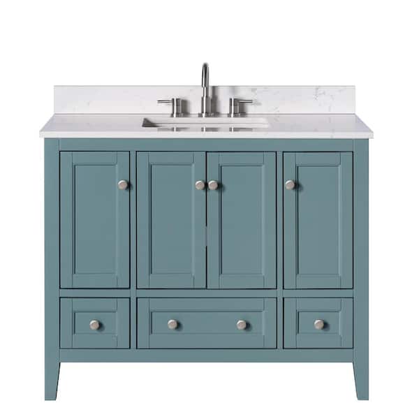 Beverly 43 in. Single Sink Aegean Teal Bath Vanity with White Engineered Marble Top (Assembled)