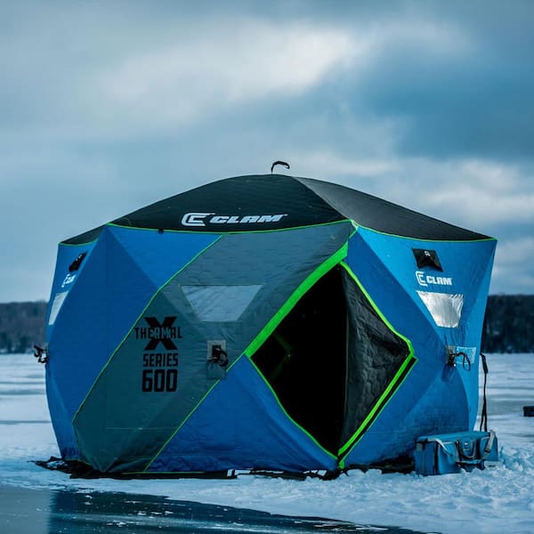 Clam X-600 7-Person Pop Up Ice Fishing Thermal Hub Tent CLAM-14470